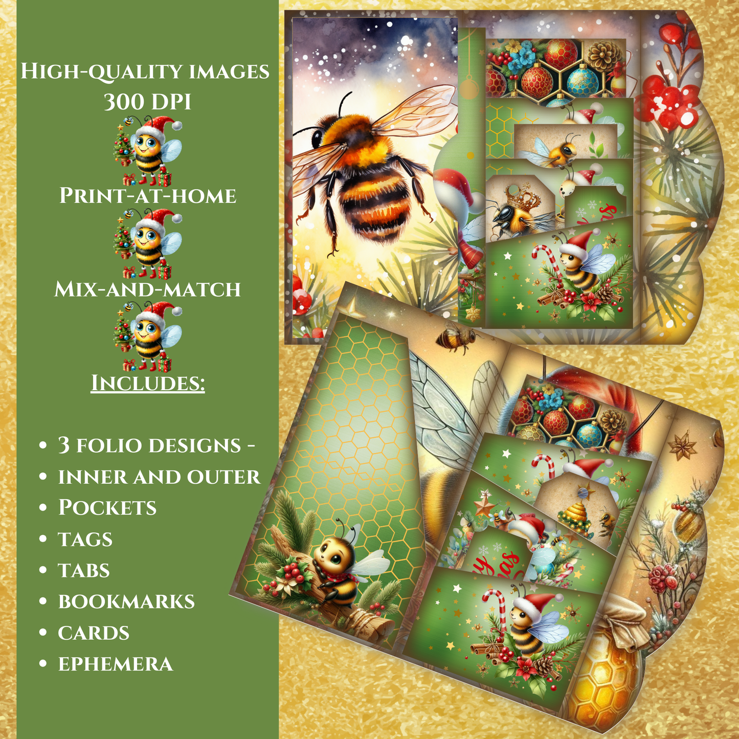 Bee Christmas Tags and Folio Kit